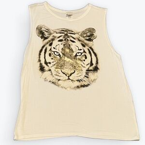 Women's Cream Tiger Graphic Tank Top Sz Small